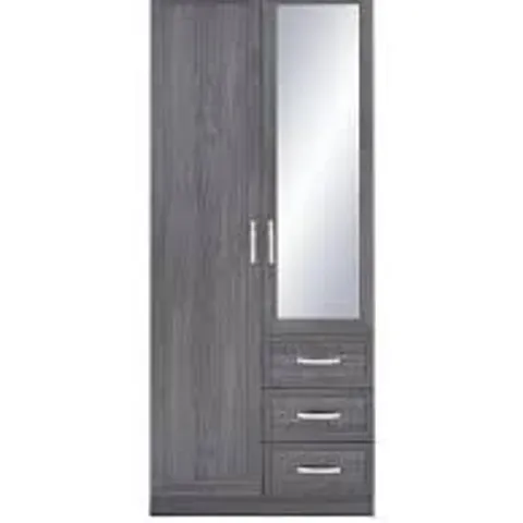 BOXED CAMBERLEY 2-DOOR 3-DRAWER MIRRORED WARDROBE - DARK OAK (2 BOXES)