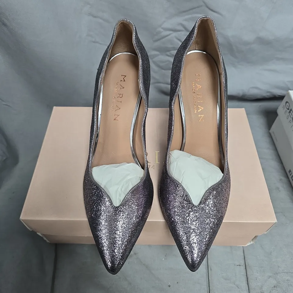MARIAN STARTER ARGENTO GLITTER HIGH HEELS – UK 6 (EU 39) BOXED