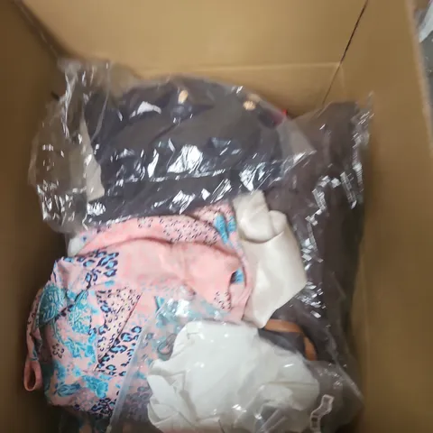 LARGE BOX OF APPROXIMATELY 25 ASSORTED CLOTHING ITEMS IN VARIOUS COLOURS, STYLES AND SIZES - COLLECTION ONLY