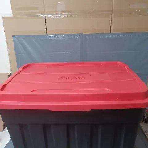 LARGE KETER STORAGE TUB IN BLACK WITH RED LID