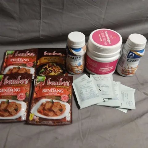 APPROXIMATELY 10 ASSORTED FOOD ITEMS TO INCLUDE - ENSURE PLUS, SPICE MIXES AND COFFEE BLEND