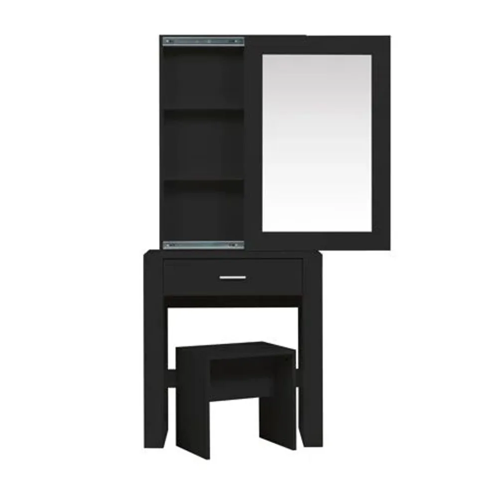 BOXED MARQUEIS SLIDING DRESSING TABLE SET IN BLACK 