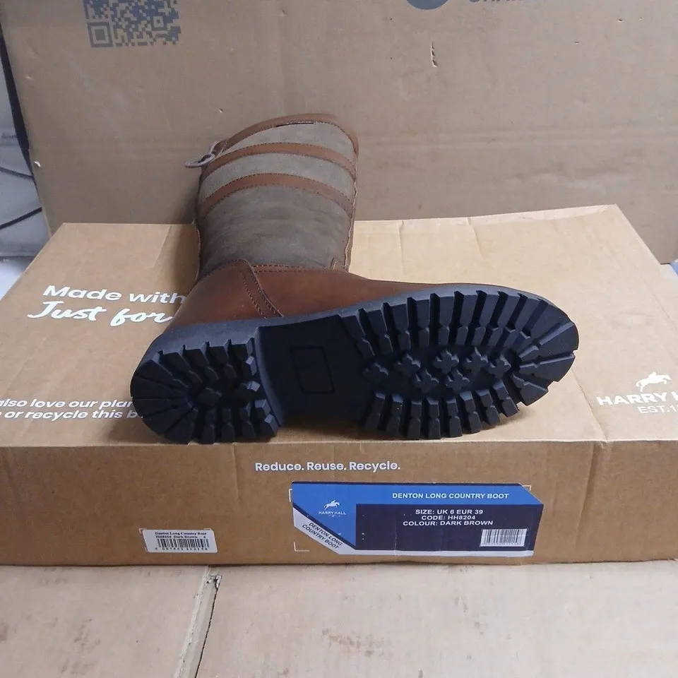 HARRY HALL DENTON LONG COUNTRY BOOT DARK BROWN BOXED UK 6
