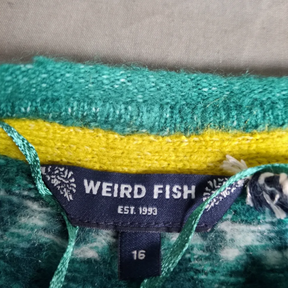 WEIRD FISH HATTY FAIR ISLE CARDIGAN – UK 16 – GREEN IVY