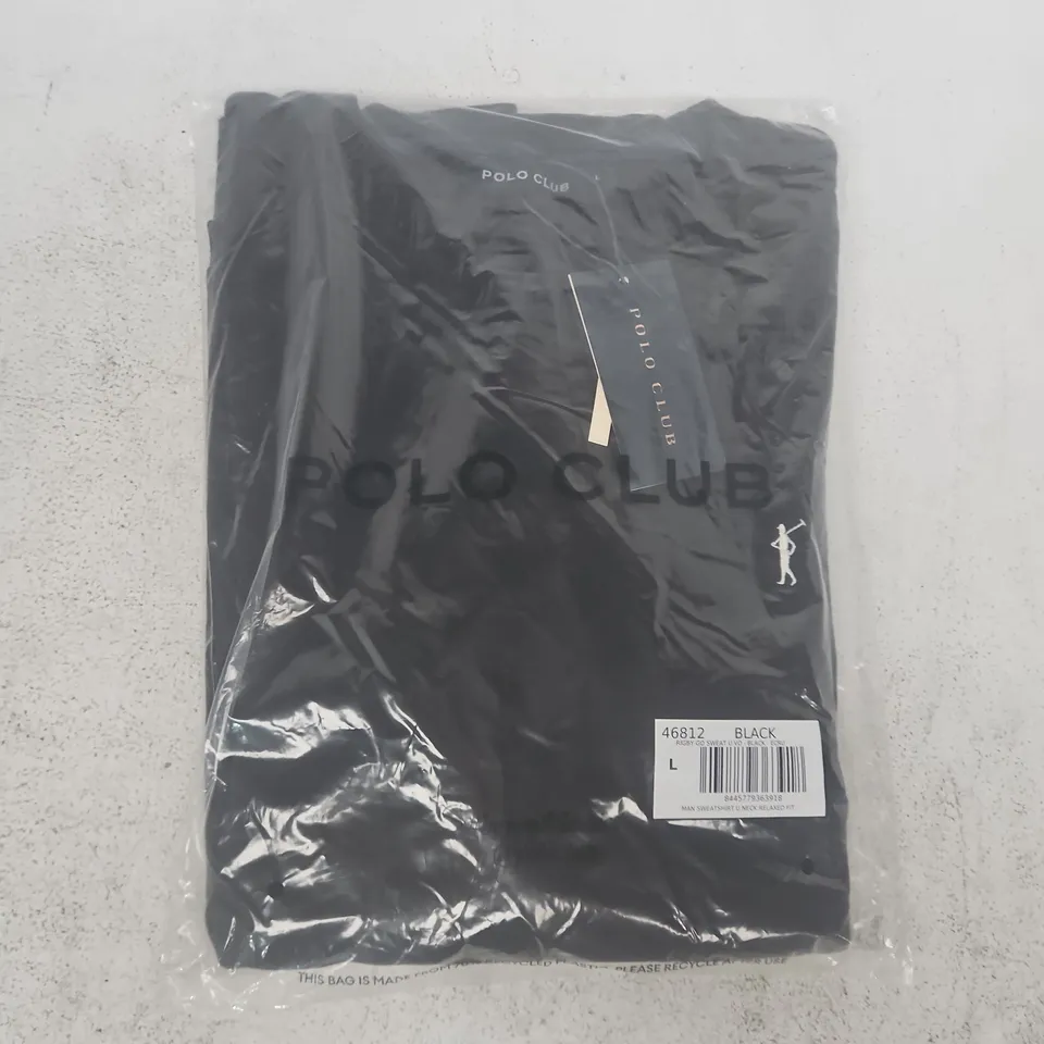 BAGGED POLO CLUB U-NECK RELAXED FIT SWEATSHIRT IN BLACK SIZE LARGE