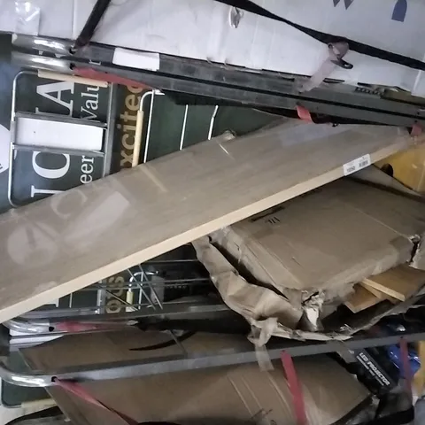 CAGE OF ASSORTED ITEMS INCLUDING INTERNAL DOOR, SIDETABLE PARTS