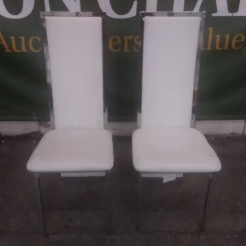 SET OF 2 CELESTE WHITE LEATHER AND CHROME DINING CHAIRS