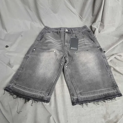 NVLTY LONDON VINTAGE CARPENDER DENIM SHORTS IN BLACK SIZE W28