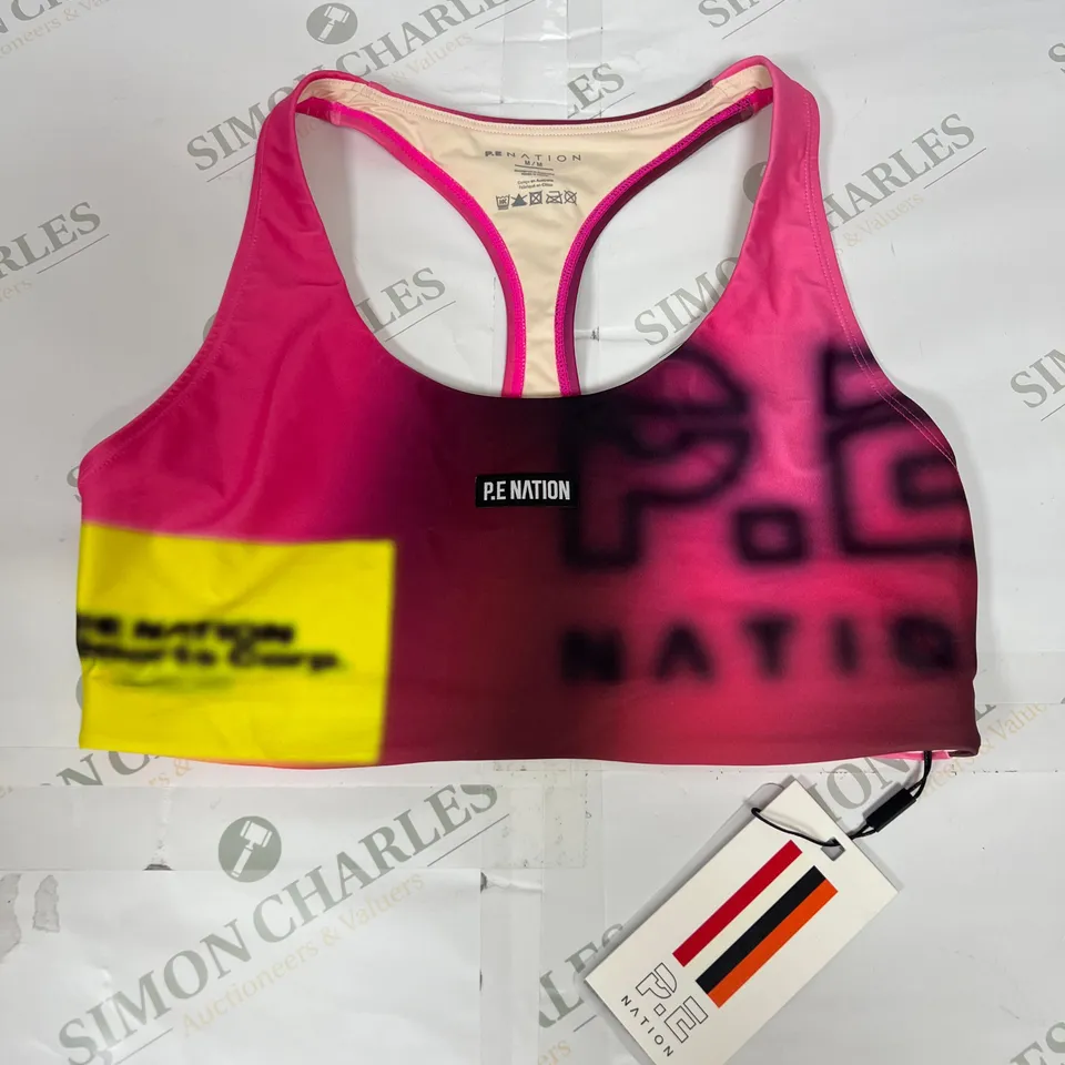 P.E NATION BLUR PRINT IMMERSION SPORTS BRA IN PINK SIZE M