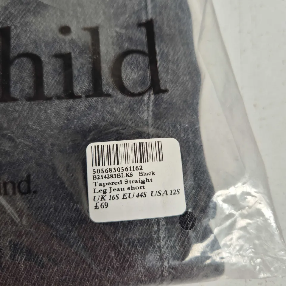 NOBODY'S CHILD BLACK DENIM JEANS SHORTS – TAPERED STRAIGHT LEG, UK 16S