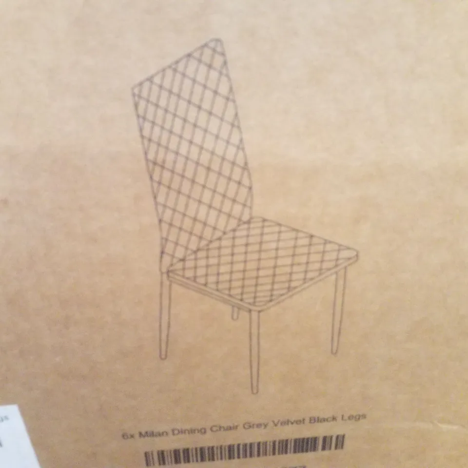 BOXED FURNITURE BOX SET OF 6 MILAN DINING CHAIRS GREY VELVET 