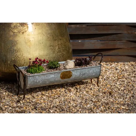 BOXED SNUFFLE TROUGH PLANTERS (SET OF 2) - NEUTRAL METAL (1 BOX)