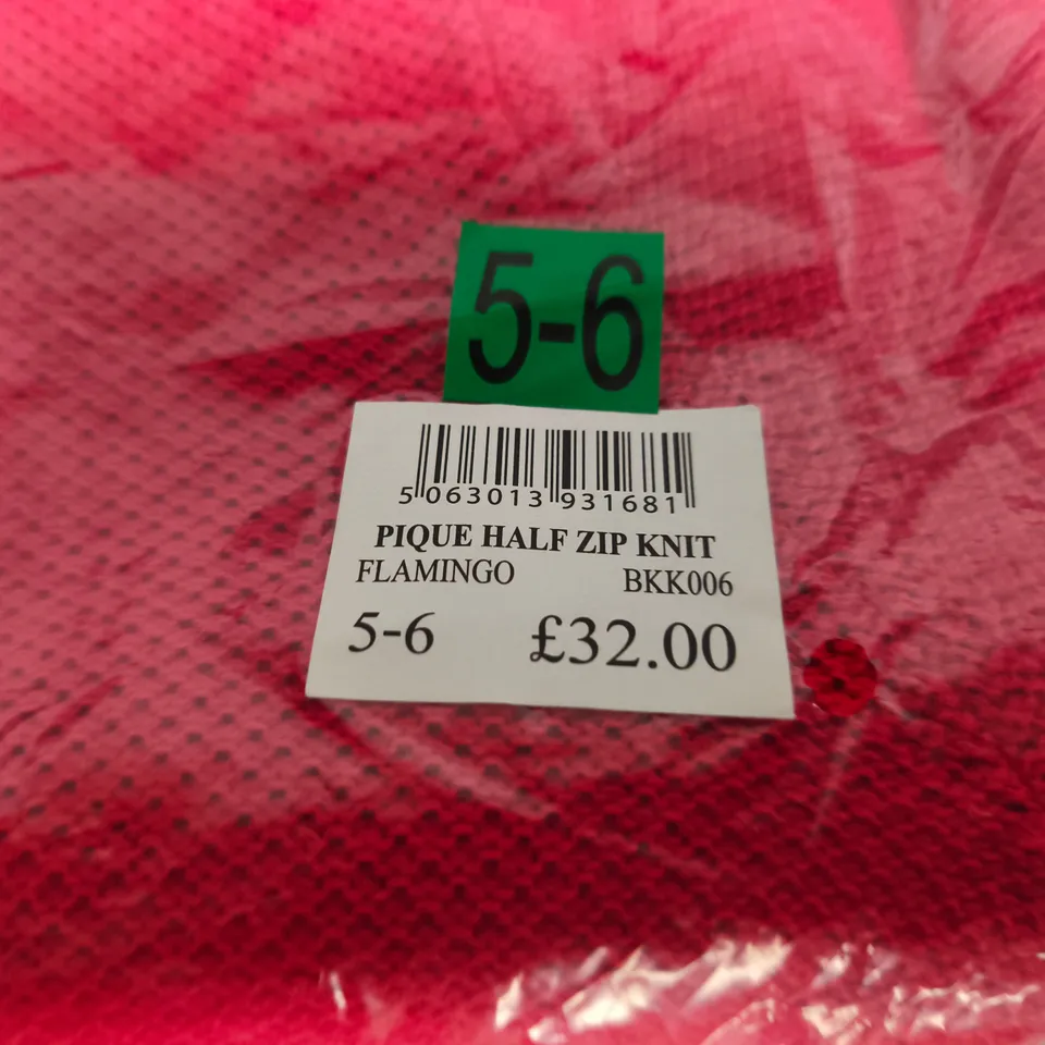 CREW CLOTHING COMPANY PIQUE HALF ZIP KNIT FLAMINGO – KIDS, UK 5-6
