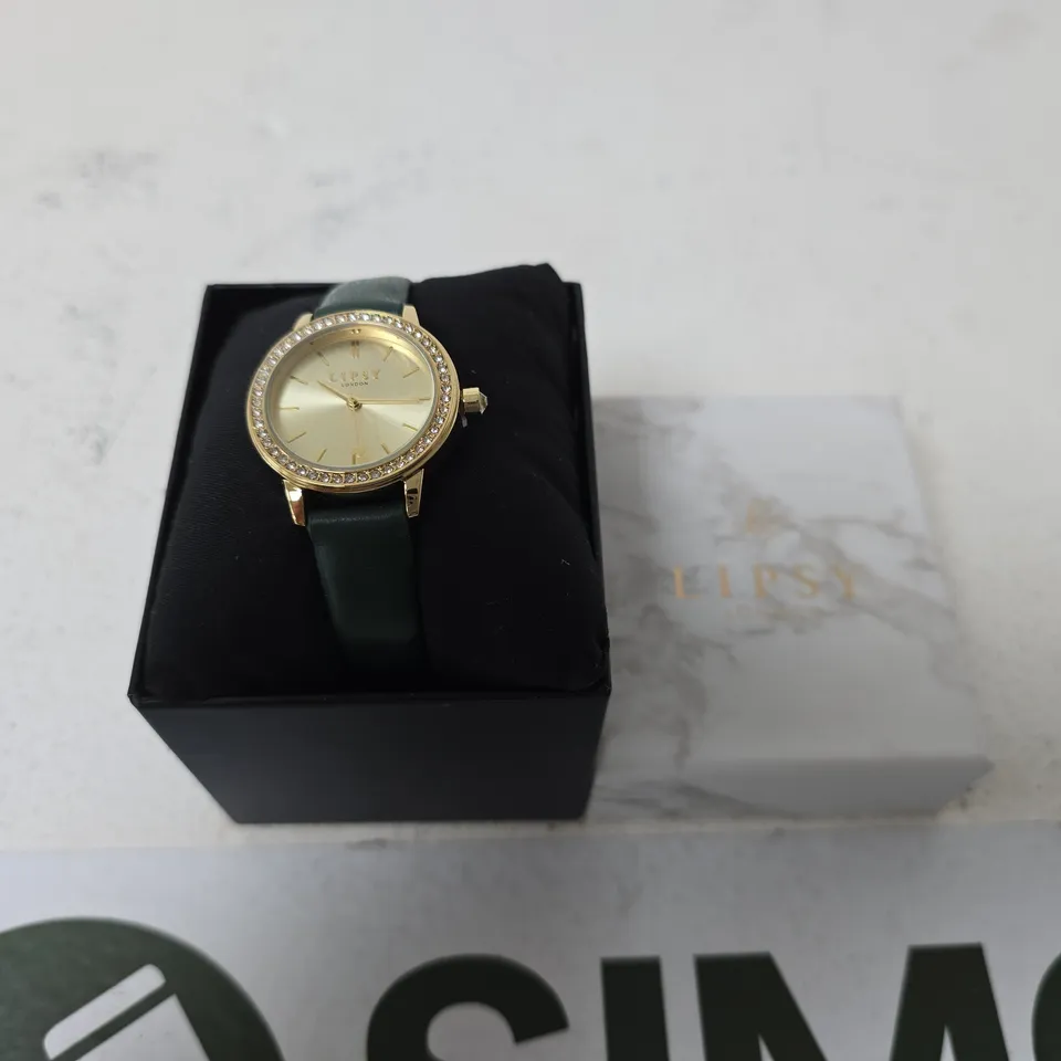 LIPSY LONDON GOLD-TONE CRYSTAL BEZEL WATCH – BOXED