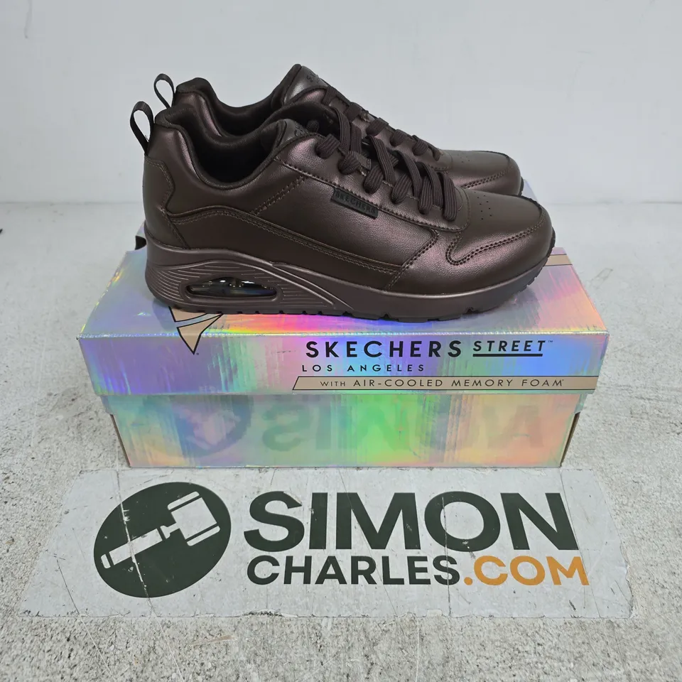 BOXED PAIR OF SKECHERS STREET SHOES – BROWN LEATHER - UK 7