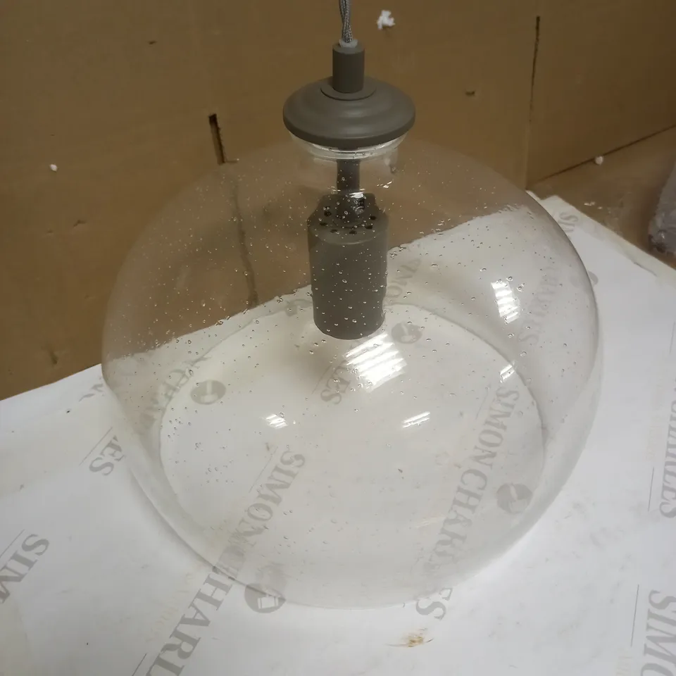 THE LIGHTING STUDIO FRANCOIS GLASS PENDANT - BUBBLE GALSS SHADE AND GREY FABRIC CABLE