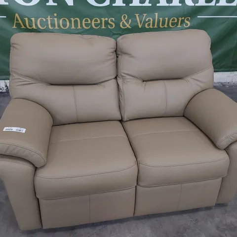 QUALITY BRITISH DESIGNER G PLAN SEATTLE TWO SEATER SOFA CAMBRIDGE SAND LEATHER 
