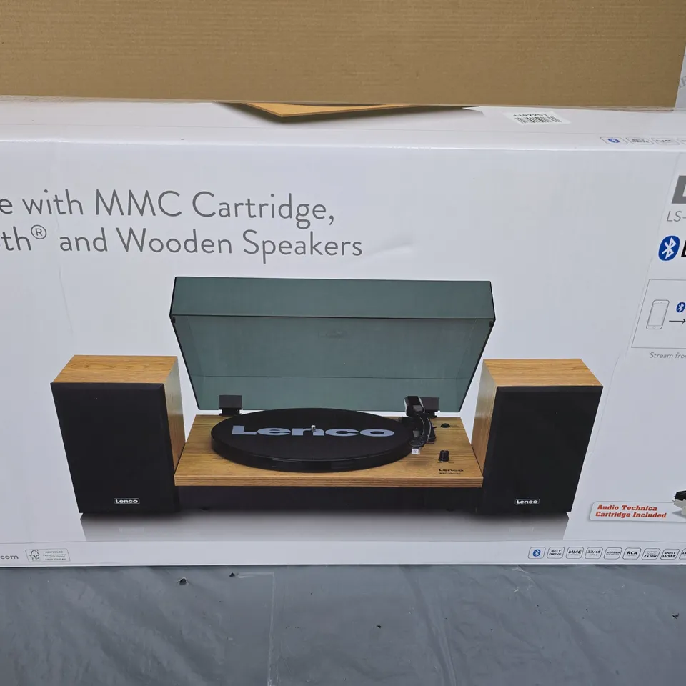 LENCO LS-300WD (V2) TURNTABLE, BLUETOOTH & WOODEN SPEAKERS – BOXED