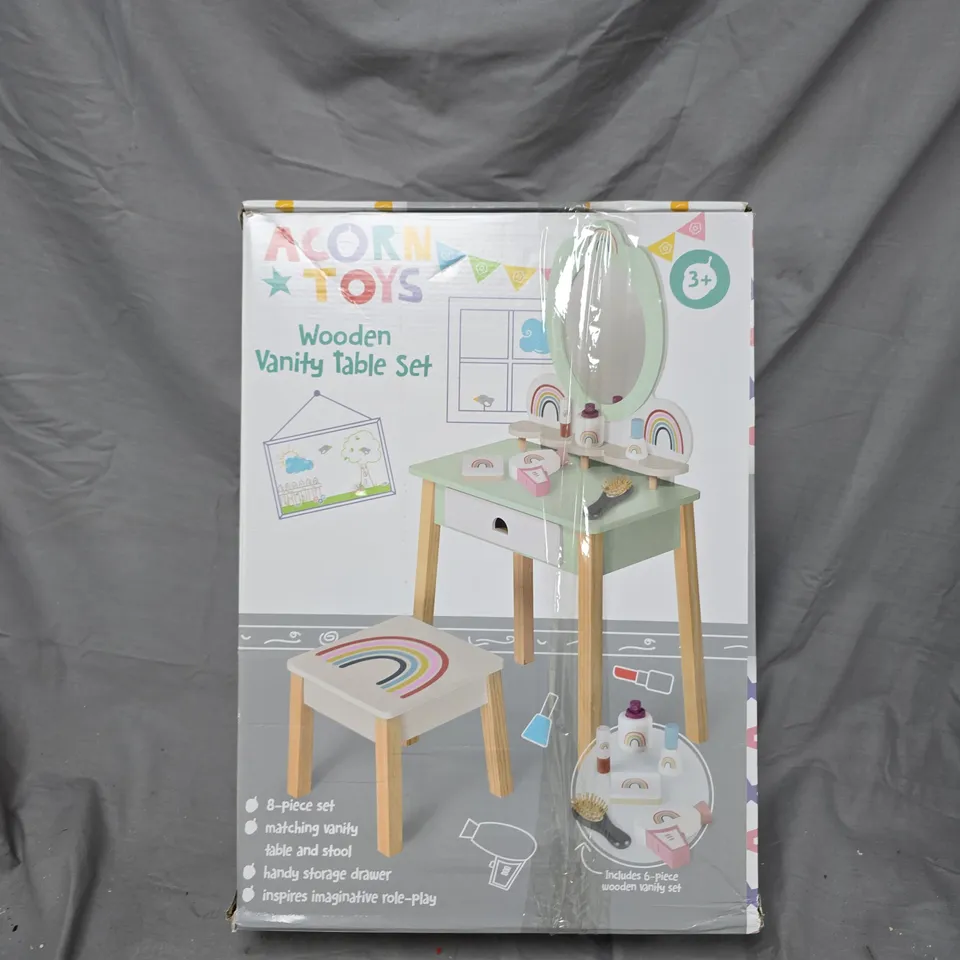 ACORN TOYS WOODEN VANITY TABLE SET – 8-PIECE (BOXED)