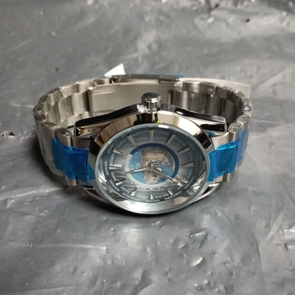 MENS ERNEST FERDINAND WATCH – GLOBAL DIAL – STAINLESS STEEL STRAP