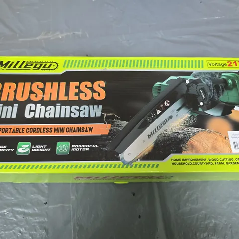 MILLEGU BRUSHLESS MINI CHAINSAW – 6-INCH, CORDLESS (BOXED)