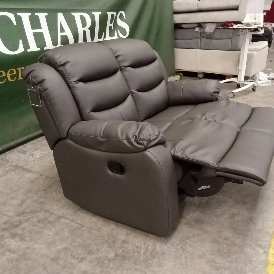 ROTHBURY LUXURY FAUX LEATHER HIGH BACK 2 SEATER MANUAL RECLINER SOFA - CHARCOAL RRP £629