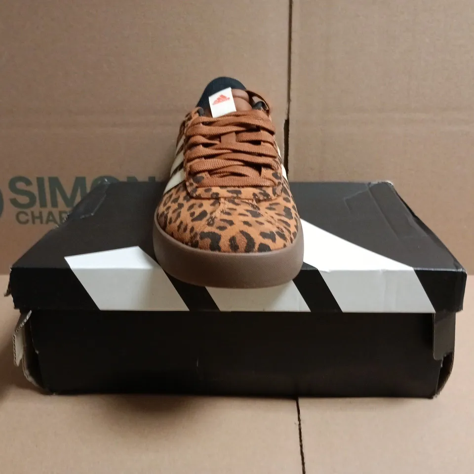 BOXED PAIR OF ADIDAS VL COURT TRAINERS IN ANIMAL PRINT SIZE UK 5
