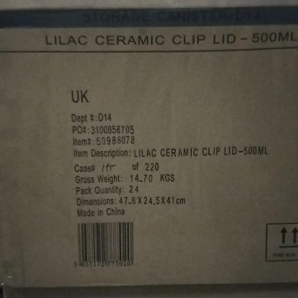 PALLET OF APPROXIMATELY 30 X BOXES OF BRAND NEW GEORGE HOME 500ML LILAC CERAMIC CLIP LID JARS - 24 JARS PER BOX 