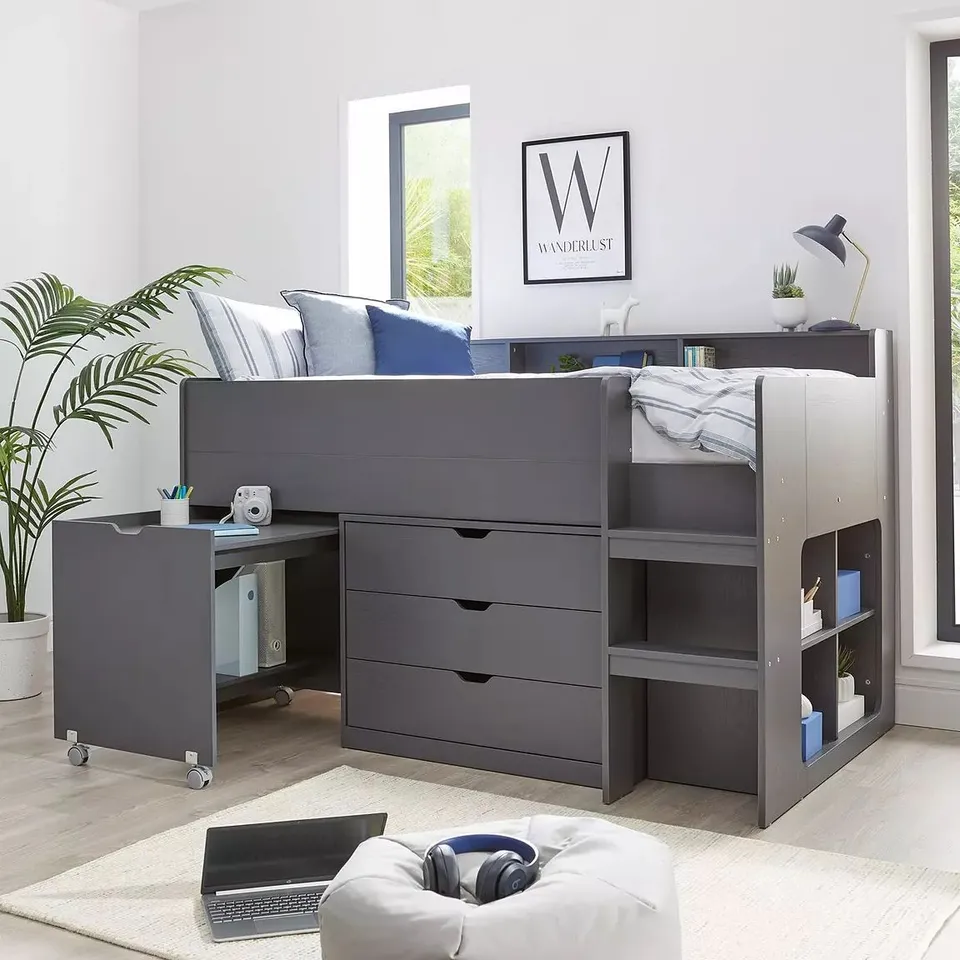 BOXED ASPEN MID SLEEPER BED IN IN DARK GREY (3 OUT OF 4 BOXES ONLY)