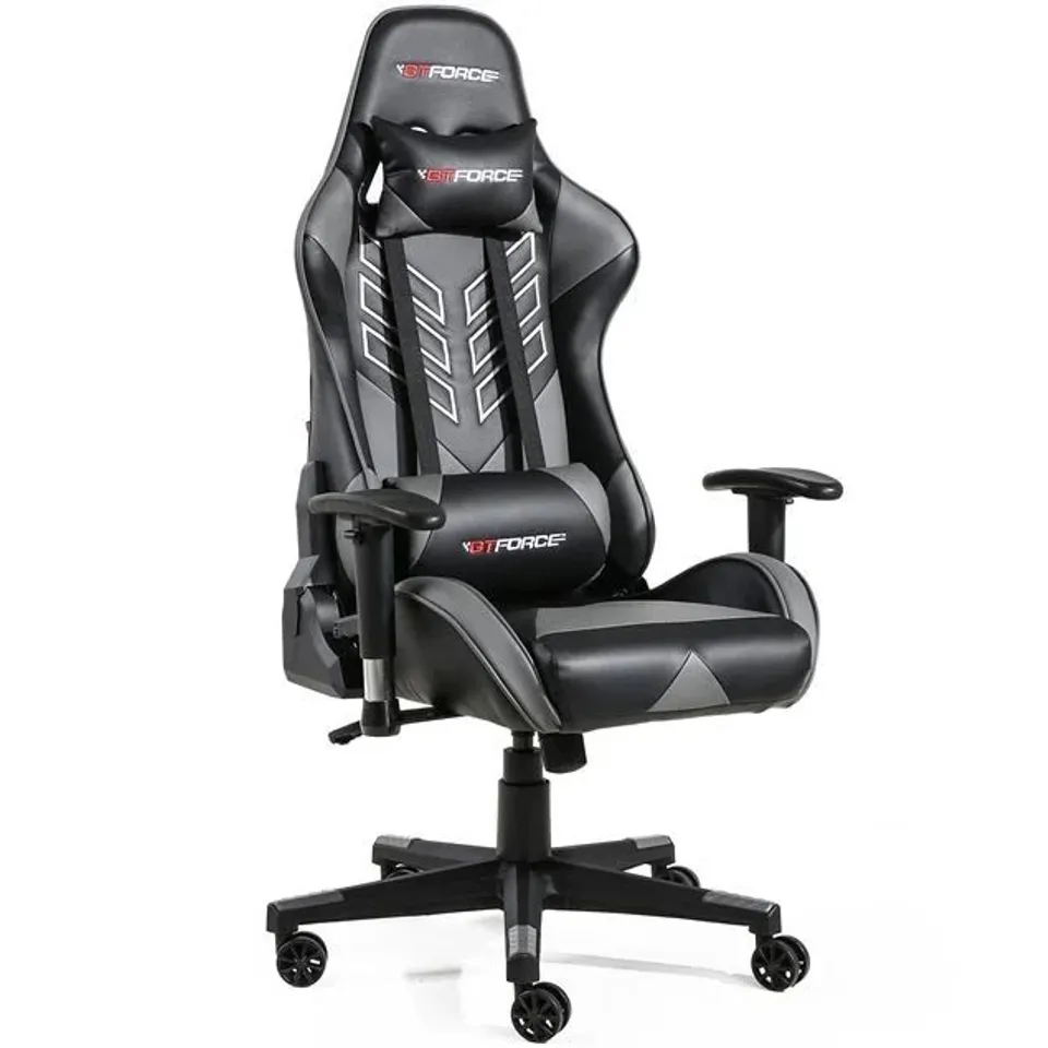 BOXED DESIGNER GT FORCE PRO ST LEATHER RACING SPORTS OFFICE CHAIR IN BLACK & GREY