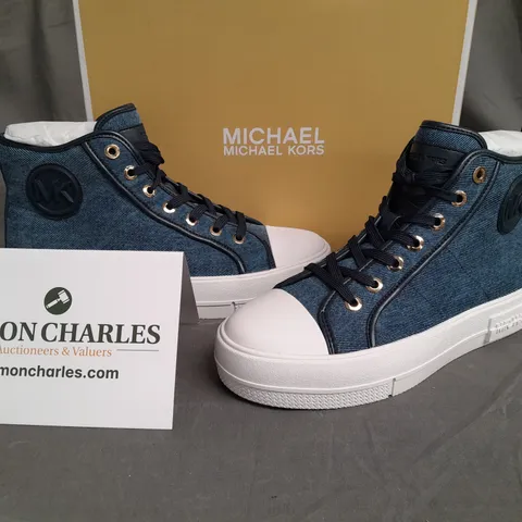 BOXED PAIR OF MICHAEL KORS DENIM HI-TOPS - US 8.5M