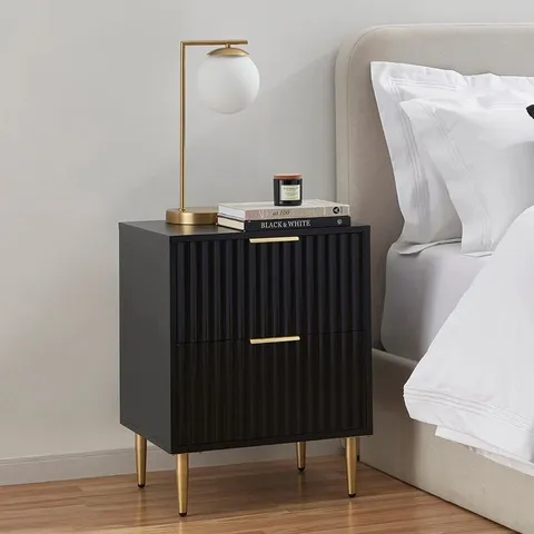 BOXED DUSK EVIE 2 DRAWER BEDSIDE TABLE - BLACK (1 BOX)
