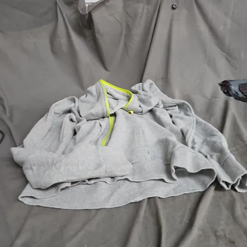 BOX OF APPROXIMATELY 25 ASSORTED CLOTHING ITEMS INCLUDING GREY HOODIE , FANCY DRESS BRA AND BLACK LEG WARMERS 