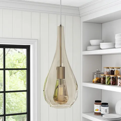 BOXED DROPLET GLASS 1 HEAD PENDANT LIGHT FIXTURE - SATIN NICKEL (1 BOX)
