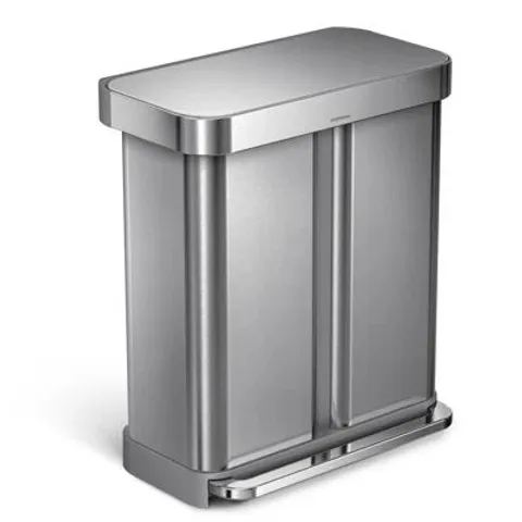 BOXED SIMPLEHUMAN 58L (34/24) DUAL COMPARTMENT PEDAL BIN WITH LINER