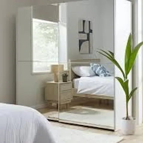 BOXED NICO 190cm 2 DOOR SLIDING MIRRORED WARDROBE - WHITE (5 BOXES)