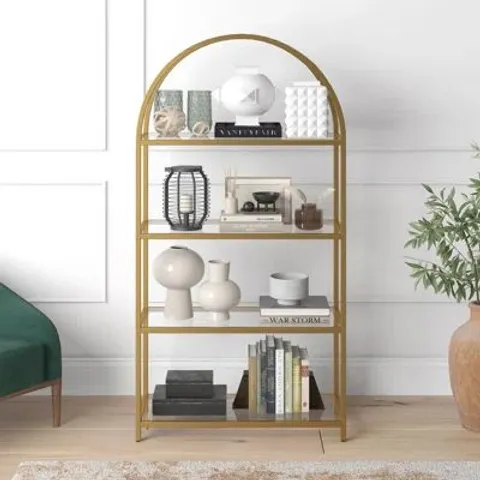 BOXED MORRONTE 157.5cm H x 81.3cm W STEEL STANDARD BOOKCASE - BRUSHED BRASS FINISH (1 BOX)