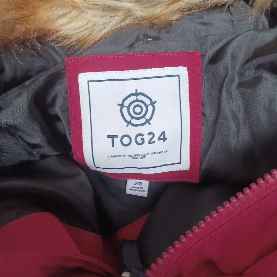 TOG24 WOMEN'S PADDED JACKET – PINK WITH FUR-TRIMMED HOOD, UK SIZE 20