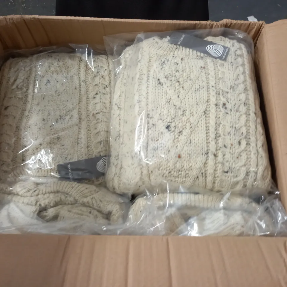 LOT OF 10 AS NEW PURE NEW WOOL KNITTED CREW JUMPERS IN ECRU - ALL L