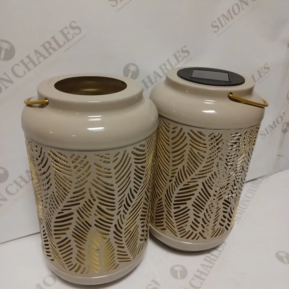 GARDEN REFLECTIONS SET OF 2 PATTERNED SOLAR LANTERNS, LEAF