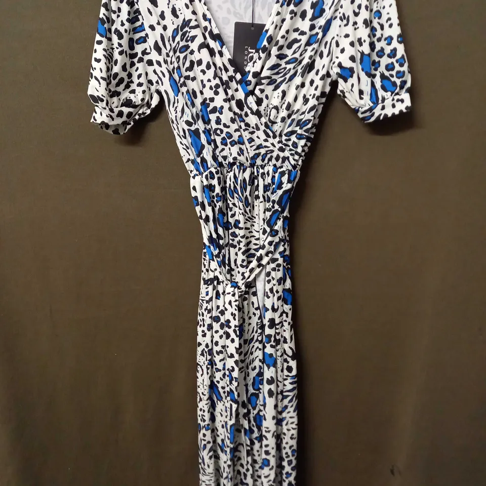 JESSICA JOY LONDON ANIMAL PRINT PUFFY SLEEVE MAXI DRESS IN WHITE - SIZE 12