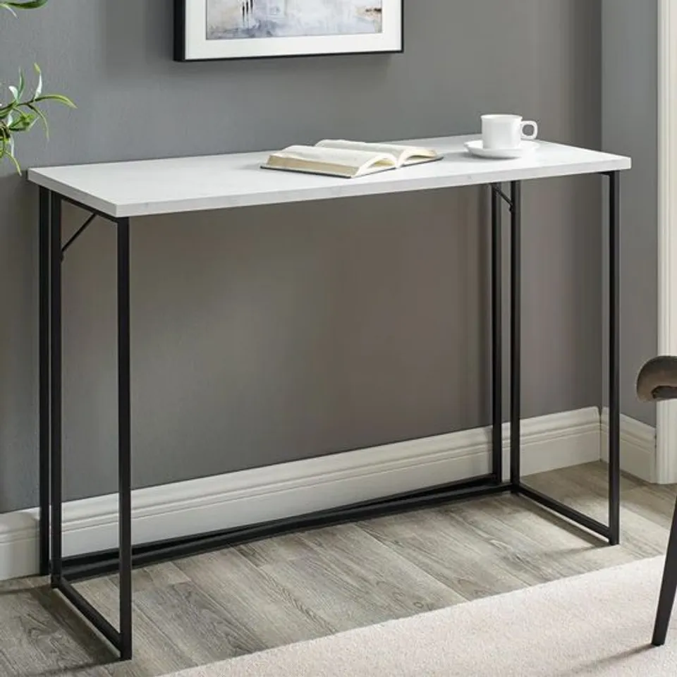BRAND NEW BOXED WALKER EDISON MONROE WOODEN LAPTOP DESK IN WHITE MARBLE-EFFECT WITH Y-LEGS (1 BOX)