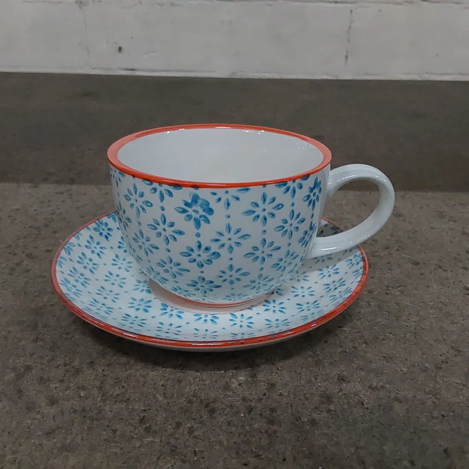 BOXED PORCELAIN TEACUP AND SAUCER SET - SET OF 6 