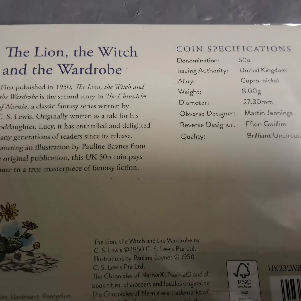 ROYAL MINT NARNIA THE LION WITCH AND WARDROBE 50P COMMEMORATIVE COIN