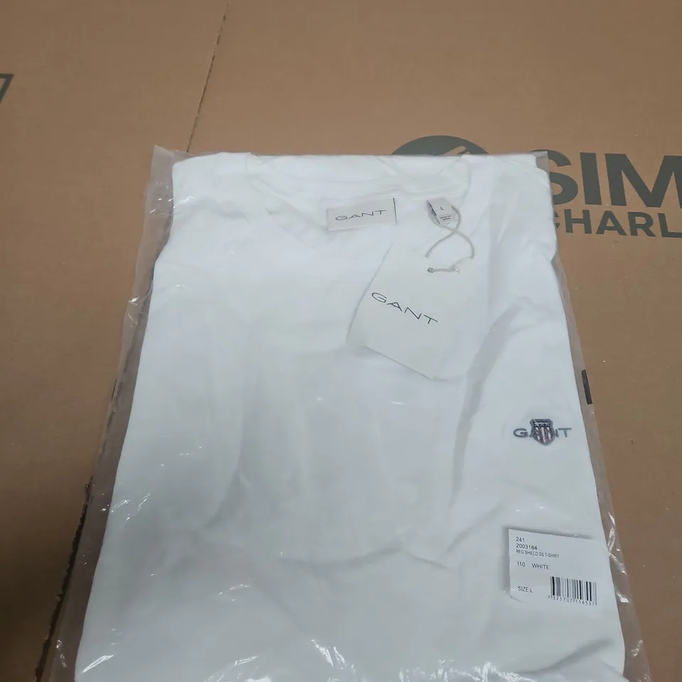GANT REG SHIELD SS T‑SHIRT – WHITE, SIZE L
