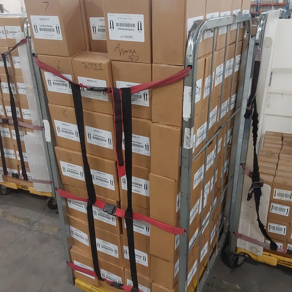 CAGE TO CONTAIN APPROX 180 X BOXES OF LABEL.M COOL BLONDE SHAMPOO - 6 X 250ml BOTTLES PER BOX // CAGE NOT INCLUDED 