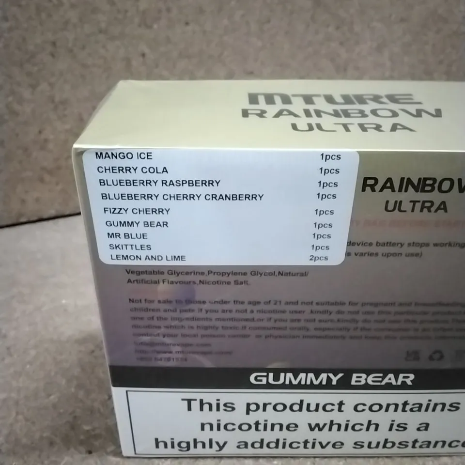 SEALED BOXED MTURE RAINBOW ULTRA 5000 PUFF DISPOSABLE E-CIGERRETE - 1 BOX