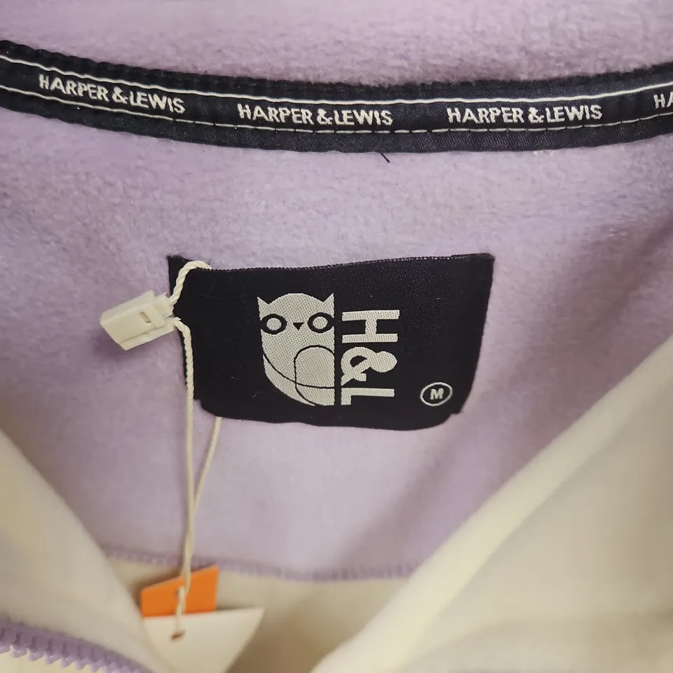 HARPER & LEWIS KIDS' FLEECE HALF-ZIP JACKET – CREAM & LAVENDER (SIZE M)
