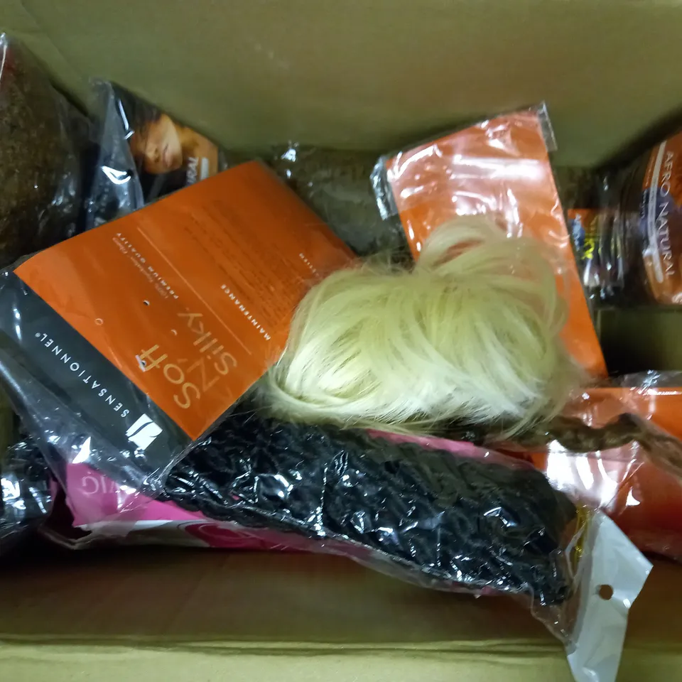 LOT OF APPROXIMATELY 25 ASSORTED WIGS & HAIR EXTENSIONS