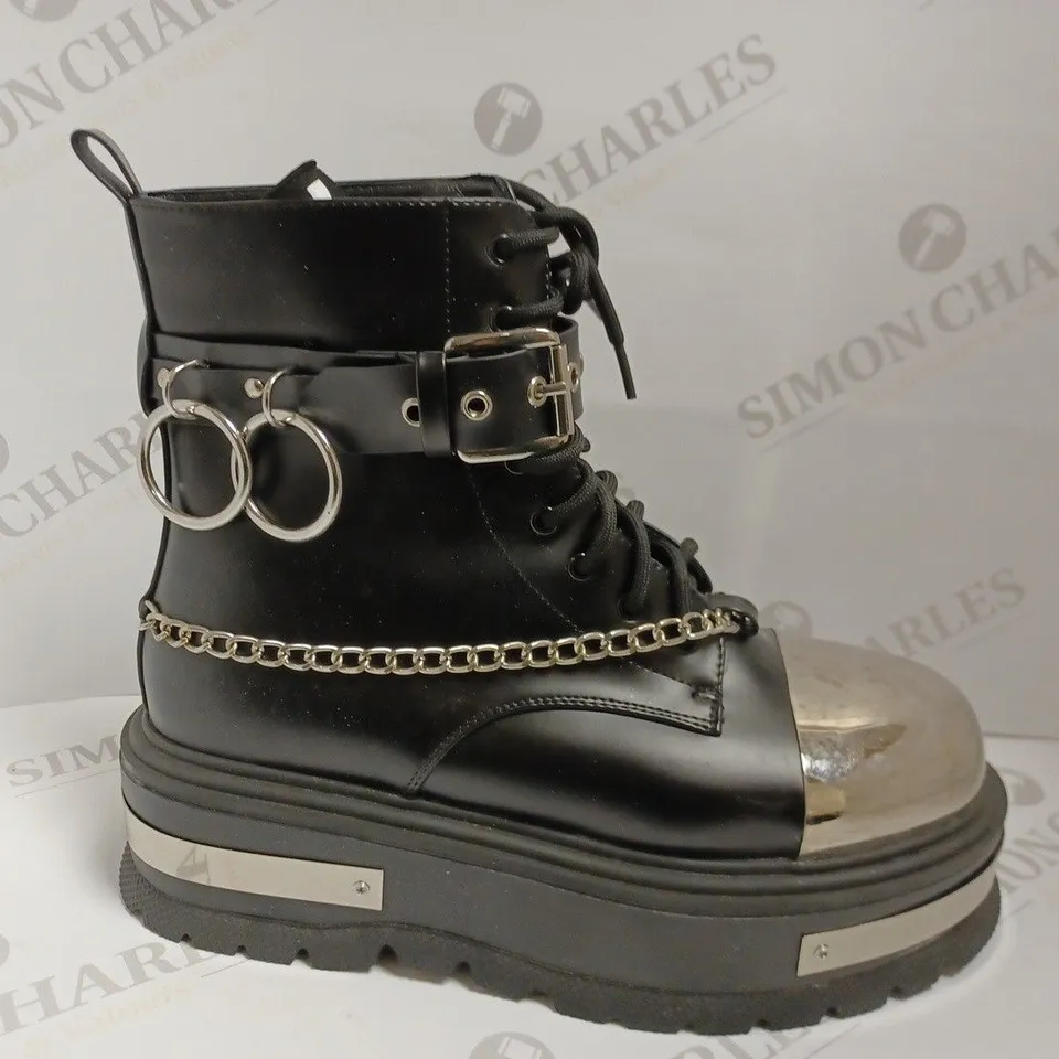 KOI VEGAN BORIN HARDWARE PLATFORM BOOTS - SIZE 7